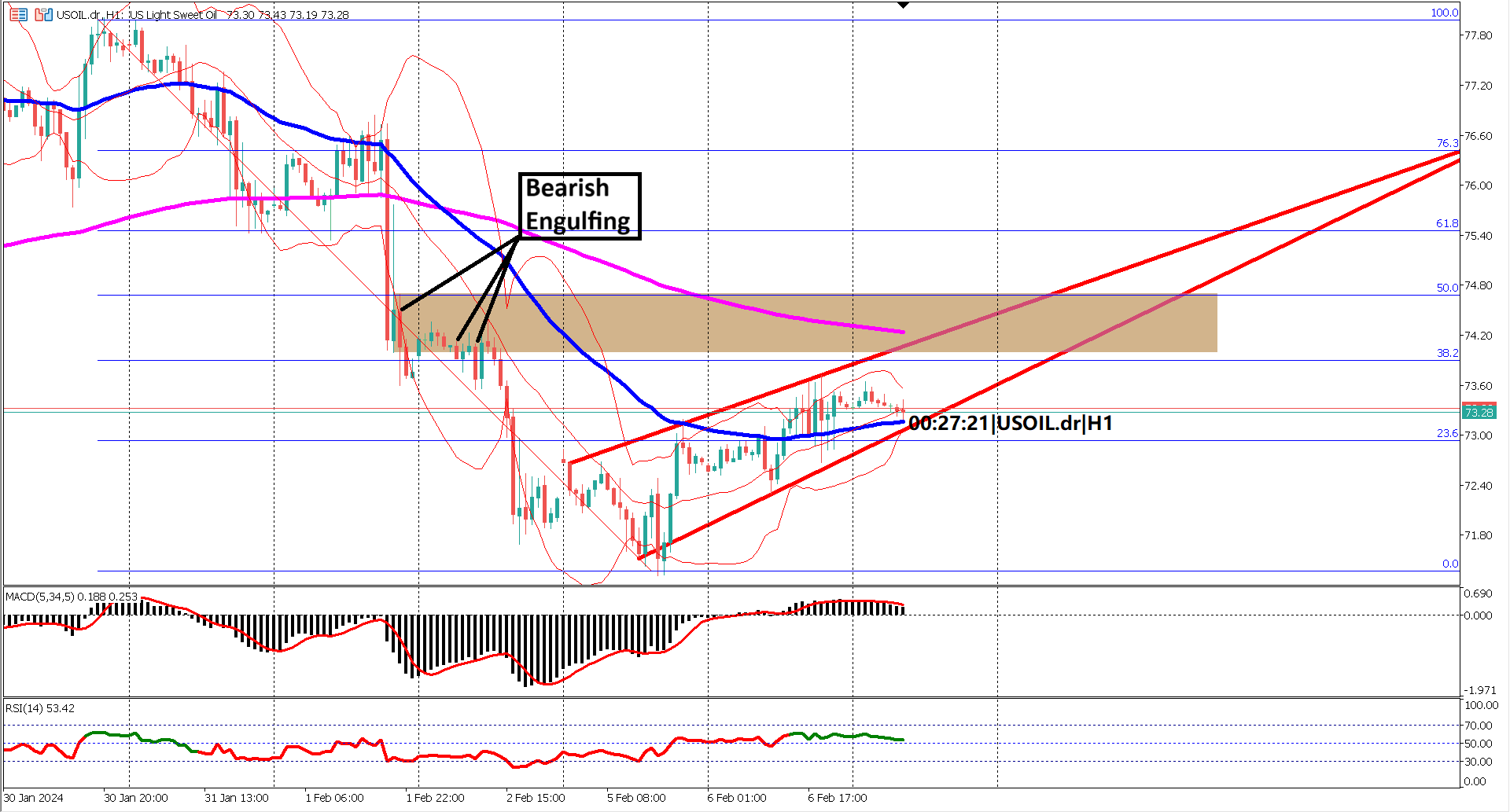Critical Barrier Alert: XTIUSD Encounters Strong Bearish Pressure at $74.00-74.60 Zone!